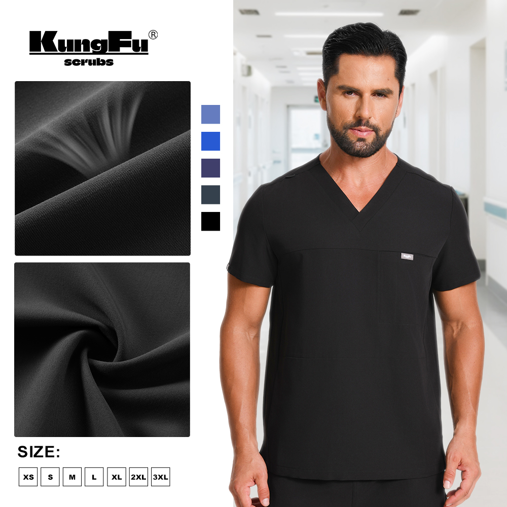 쿵푸 스크럽 남성 수술복 스크럽 V넥 상의 항균 간호  - Medical Lab Uniform 리뷰 및 가격