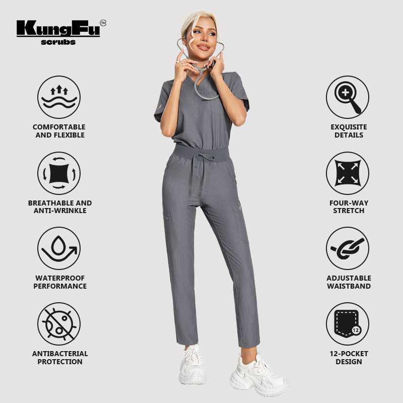 쿵푸 스크럽 여성 간호사 스크럽 의료 유니폼 상의 항균 - Medical Lab Uniform 리뷰 및 가격