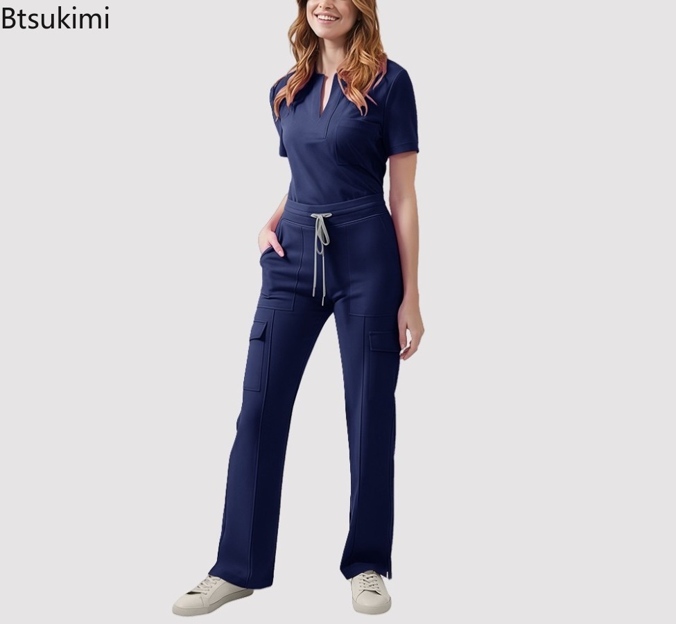 의료용 스크럽 유니폼 여성 간호사 스크럽 세트 포켓 상 - Medical Lab Uniform 리뷰 및 가격