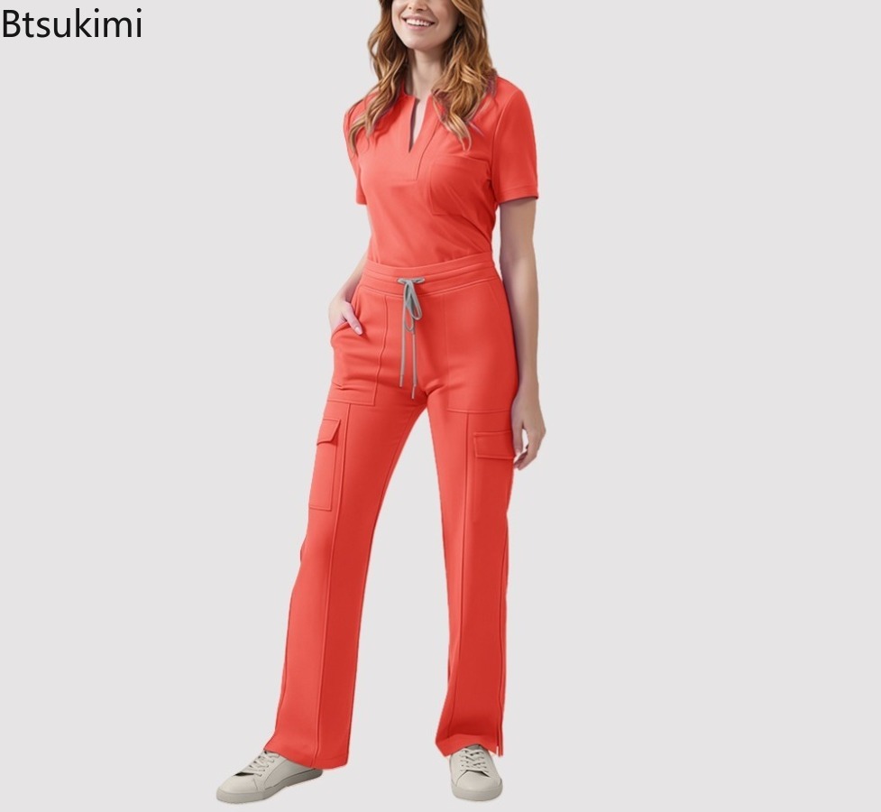 의료용 스크럽 유니폼 여성 간호사 스크럽 세트 포켓 상 - Medical Lab Uniform 리뷰 및 가격
